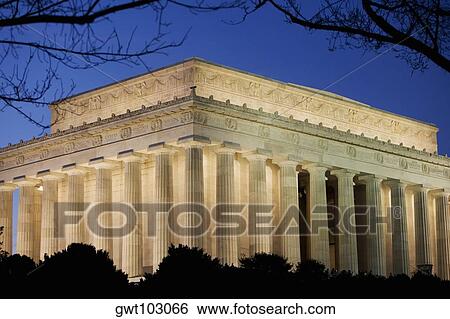 Low angle view of a memorial building lit up at dusk, Lincoln Memorial, Washington DC, USA View Large Photo Image Stock Photograph - Low angle view of a memorial building lit up at dusk, Lincoln Memorial, Washington DC, USA. Fotosearch