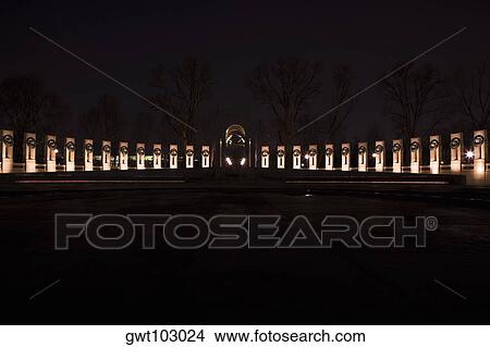 Memorial lit up at night, World War II, Washington DC, USA View Large Photo Image Picture - Memorial lit up at night, World War II, Washington DC, USA. Fotosearch