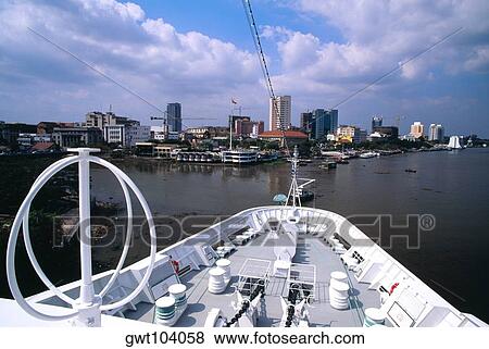 Saigon river and city skyline from cruise ship, Vietnam View Large Photo Image Stock Photo - Saigon river and city skyline from cruise ship, Vietnam. Fotosearch