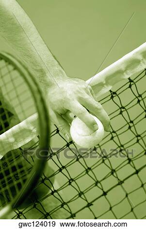 Stock Photo - Close-up of a person's hand holding a tennis ball. Fotosearch