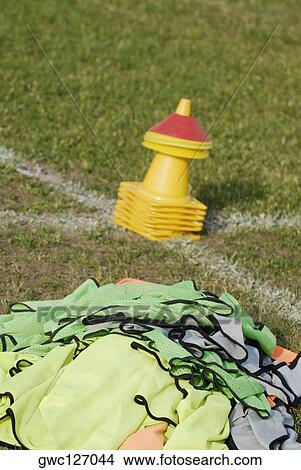 Close-up of traffic cones in a soccer field View Large Photo Image Picture - Close-up of traffic cones in a soccer field. Fotosearch