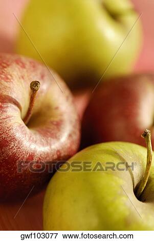 High angle view of four apples View Large Photo Image Stock Photo - High angle view of four apples. Fotosearch