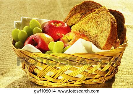 Close-up of fruit and brown bread in a basket View Large Photo Image Picture - Close-up of fruit and brown bread in a basket. Fotosearch