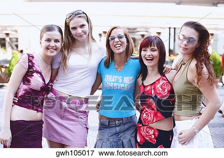 Portrait of a group of young women smiling View Large Photo Image Stock Photo - Portrait of a group of young women smiling . Fotosearch