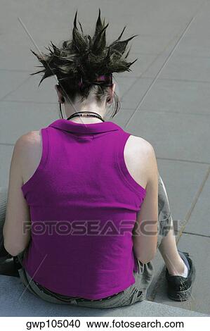 Rear view of a lesbian woman with spiked hair View Large Photo Image Stock Image - Rear view of a lesbian woman with spiked hair. Fotosearch
