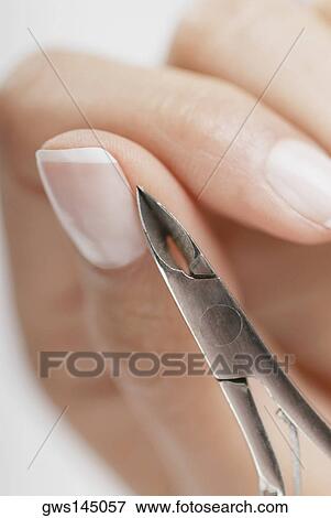 Close-up of a woman's hand using a nail scissor View Large Photo Image Stock Photo - Close-up of a woman's hand using a nail scissor. Fotosearch