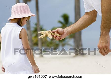 Close-up of a person's hand giving a starfish to a girl View Large Photo Image Stock Photo - Close-up of a person's hand giving a starfish to a girl. Fotosearch