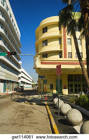 Stock Image - Low angle view of buildings on the roadside, Miami, Florida, USA. Fotosearch