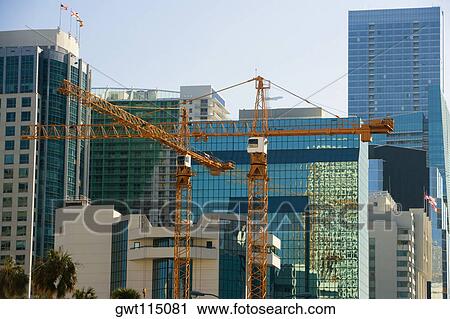 Crane in front of buildings, Miami, Florida, USA View Large Photo Image Stock Image - Crane in front of buildings, Miami, Florida, USA. Fotosearch