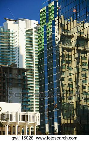 Low angle view of buildings in a city, Miami, Florida, USA View Large Photo Image Stock Photo - Low angle view of buildings in a city, Miami, Florida, USA. Fotosearch
