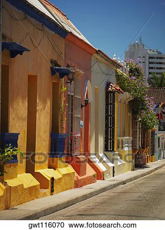 Buildings along a road, Cartagena, Colombia View Large Photo Image Stock Image - Buildings along a road, Cartagena, Colombia. Fotosearch