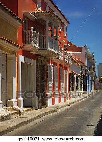 Buildings along a road, Cartagena, Colombia View Large Photo Image Stock Image - Buildings along a road, Cartagena, Colombia. Fotosearch