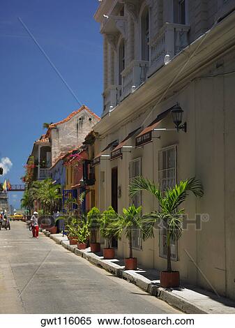 Buildings along a road, Cartagena, Colombia View Large Photo Image Stock Photography - Buildings along a road, Cartagena, Colombia. Fotosearch