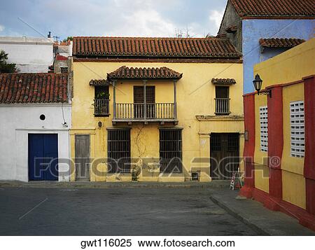 Stock Photography - Facade of a house, Cartagena, Colombia. Fotosearch