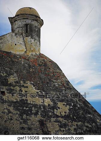 Low angle view of a turret in a castle, Castillo de San Felipe, Cartagena, Colombia View Large Photo Image Stock Photo - Low angle view of a turret in a castle, Castillo de San Felipe, Cartagena, Colombia. Fotosearch