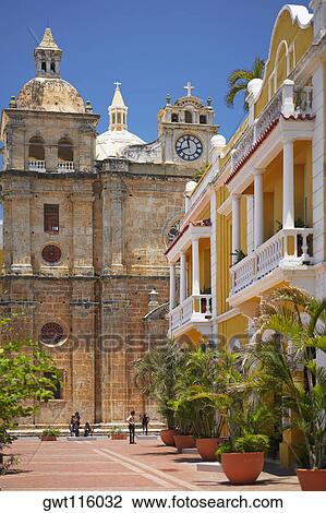 Tourist in front of a cathedral, Cartagena, Colombia View Large Photo Image Stock Image - Tourist in front of a cathedral, Cartagena, Colombia. Fotosearch