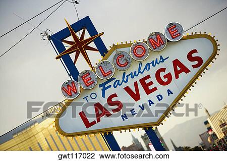 Stock Image - Close-up of a welcome signboard, Las Vegas, Nevada, USA. Fotosearch