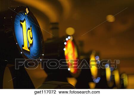Stock Image - Close-up of signs of slot machines in a casino, Las Vegas, Nevada, USA. Fotosearch