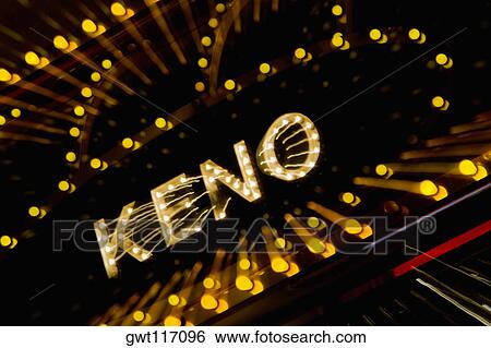 Stock Photograph - High angle view of a Keno neon sign, Las Vegas, Nevada, USA. Fotosearch