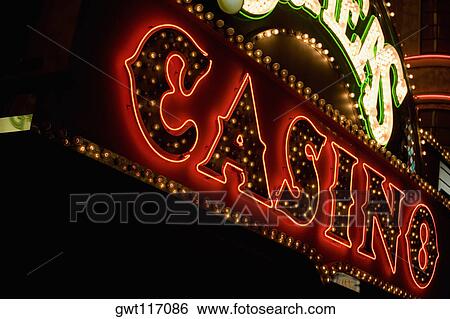 Stock Photograph - Low angle view of a casino neon sign, Las Vegas, Nevada, USA. Fotosearch