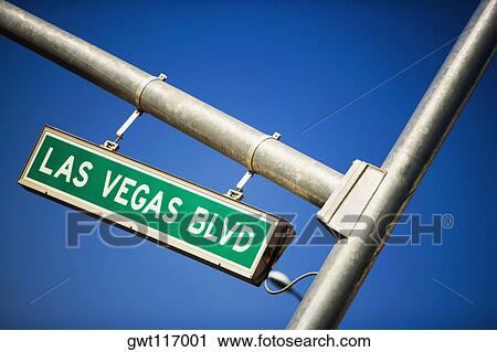 Stock Image - Low angle view of a sign board, Las Vegas, Nevada, USA. Fotosearch
