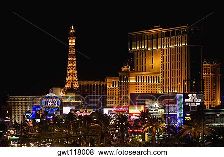 Stock Photo - Buildings lit up at night, Las Vegas, Nevada, USA. Fotosearch