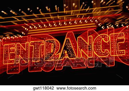 Stock Image - Entrance sign lit up at night, Las Vegas, Nevada, USA. Fotosearch