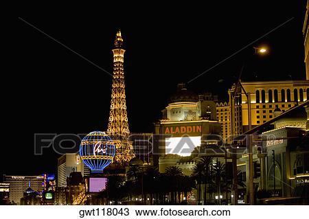 Low angle view of a tower lit up at night, Las Vegas, Nevada, USA View Large Photo Image Stock Image - Low angle view of a tower lit up at night, Las Vegas, Nevada, USA. Fotosearch
