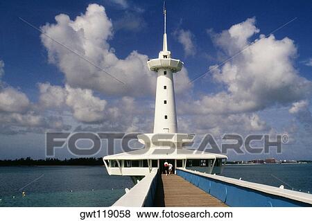 Front view of a striking lighthouse against the sky, Coral World, Nassau, Bahamas View Large Photo Image Stock Photo - Front view of a striking lighthouse against the sky, Coral World, Nassau, Bahamas. Fotosearch