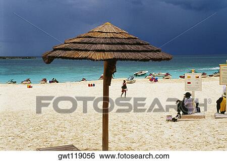Stock Photograph - Seascape and beach on a sunny day, Atlantis Resort, Bahamas. Fotosearch