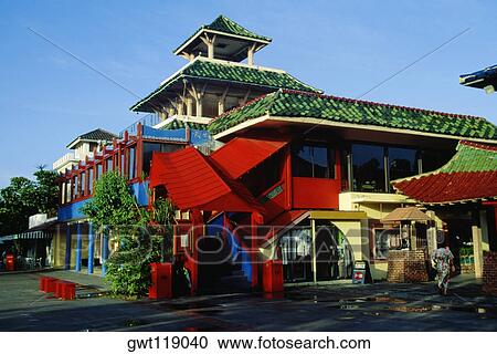 Stock Image - Side view of International Bazaar, Freeport, Grand Bahamas, Bahamas. Fotosearch