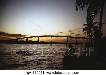 Tranquil seascape and a bridge silhouetted against the sky at sunset, Grand Bahamas, Bahamas View Large Photo Image Stock Image - Tranquil seascape and a bridge silhouetted against the sky at sunset, Grand Bahamas, Bahamas. Fotosearch