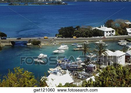 Aerial view of a harbor near a highway, Bermuda View Large Photo Image Stock Image - Aerial view of a harbor near a highway, Bermuda. Fotosearch