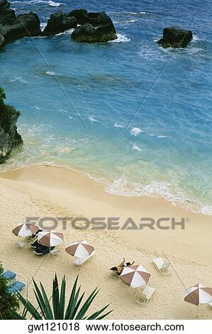 Aerial view of canopies on a beach, Bermuda View Large Photo Image Stock Photo - Aerial view of canopies on a beach, Bermuda. Fotosearch