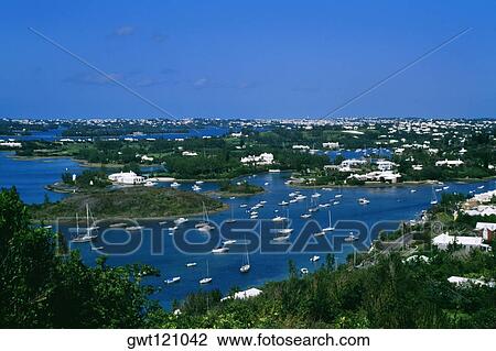 Aerial view of sailboats in a river, Bermuda View Large Photo Image Stock Image - Aerial view of sailboats in a river, Bermuda. Fotosearch