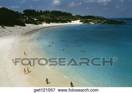 Large group of people holidaying on Horseshoe bay beach, Bermuda View Large Photo Image Stock Photo - Large group of people holidaying on Horseshoe bay beach, Bermuda. Fotosearch
