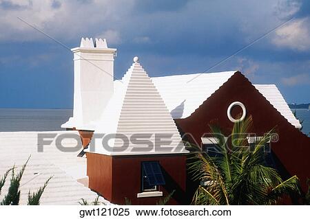 Side view of a building with white rooftop, Bermuda View Large Photo Image Stock Photography - Side view of a building with white rooftop, Bermuda. Fotosearch