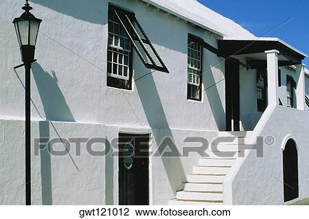 Side view of a white building, St. Georges, Bermuda View Large Photo Image Stock Image - Side view of a white building, St. Georges, Bermuda. Fotosearch