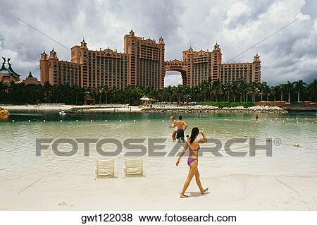 Front view of an architectural building from a beach, Atlantis Resort, Bahamas View Large Photo Image Stock Photo - Front view of an architectural building from a beach, Atlantis Resort, Bahamas. Fotosearch