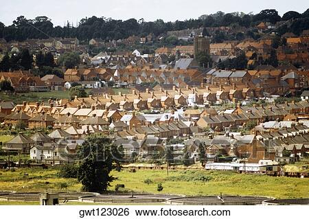 Stock Photograph - Distant view of a row town near London, England. Fotosearch