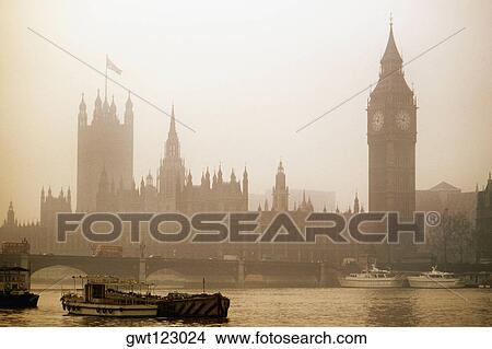 Foggy view of Big Ben and Parliament in London, England View Large Photo Image Picture - Foggy view of Big Ben and Parliament in London, England. Fotosearch