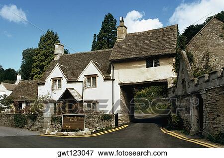 High angle view of a road leading to the entrance of a house, Castle Combe, England View Large Photo Image Stock Photo - High angle view of a road leading to the entrance of a house, Castle Combe, England. Fotosearch