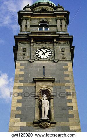 Stock Image - Low angle view of clock tower Enniskillen in Northern Ireland. Fotosearch