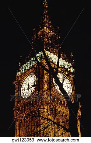 Low angle view of the Big Ben at night, London, England View Large Photo Image Stock Photo - Low angle view of the Big Ben at night, London, England. Fotosearch