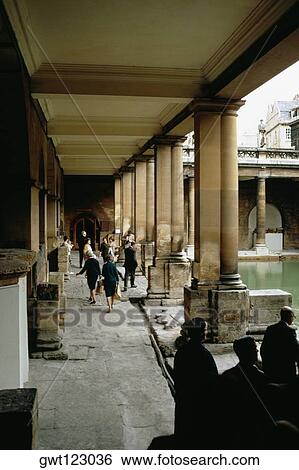 People wandering inside the Roman Baths in England View Large Photo Image Stock Photograph - People wandering inside the Roman Baths in England. Fotosearch