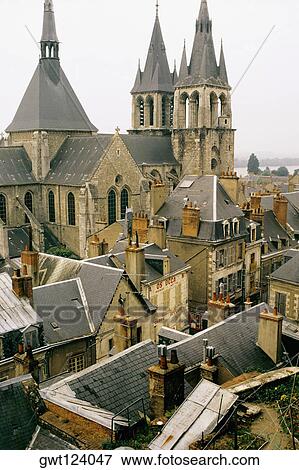 High angle view of a township, Blois, France View Large Photo Image Stock Photo - High angle view of a township, Blois, France. Fotosearch