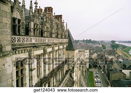 Side view of a grand chateau overlooking a series of row houses, Amboise, France View Large Photo Image Stock Image - Side view of a grand chateau overlooking a series of row houses, Amboise, France. Fotosearch
