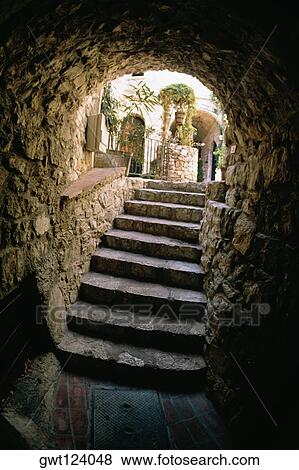 Stock Photo - Stairway leading to the city of EZE, France. Fotosearch