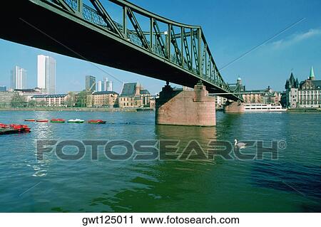 Cantilever bridge across a river, Main River, Frankfurt, Germany View Large Photo Image Stock Image - Cantilever bridge across a river, Main River, Frankfurt, Germany. Fotosearch