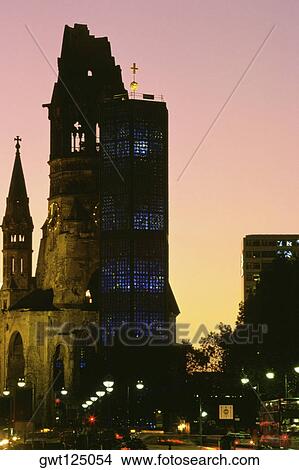Church lit up at night, Kaiser Wilhelm Church, Berlin, Germany View Large Photo Image Picture - Church lit up at night, Kaiser Wilhelm Church, Berlin, Germany. Fotosearch